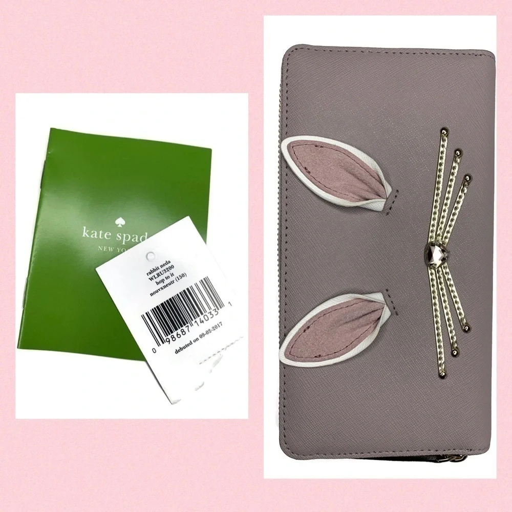 Kate Spade Rabbit Bunny 🐰 Tail Gray Grey Wallet